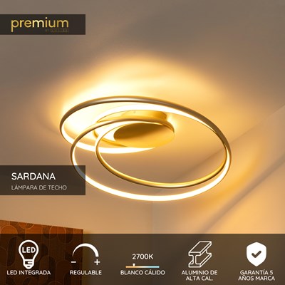 Lucide SARDANA - Lámpara de techo - LED Regul. - 1x54W 2700K - Oro mate / Latón | Premium